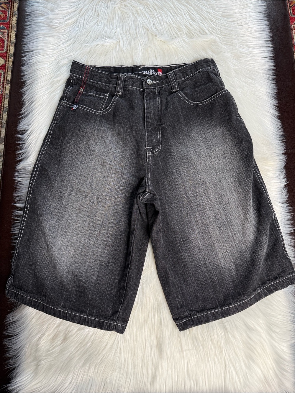 ReVirth Black Faded Denim Y2K Skater Shorts